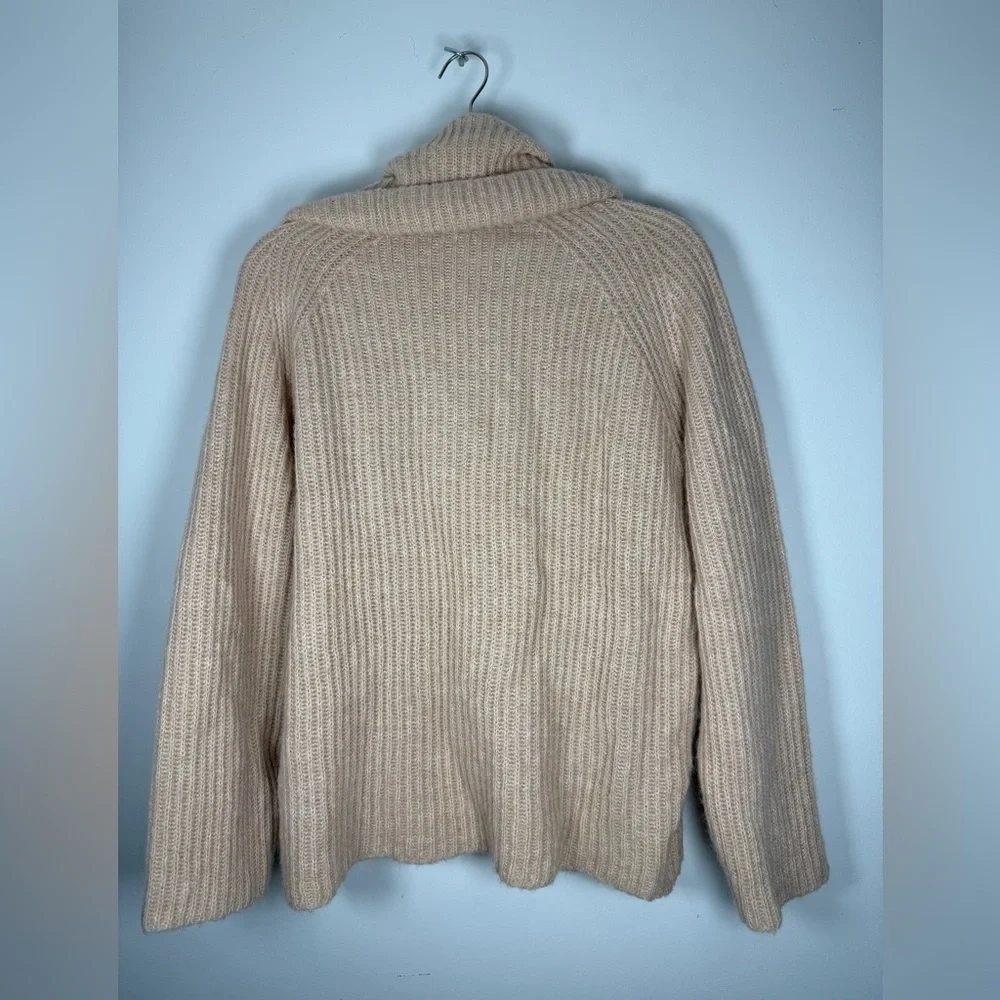 Point Sur Mohair & Wool Blend Ribbed Turtleneck Rib Knit Sweater Pale Peach Sz S